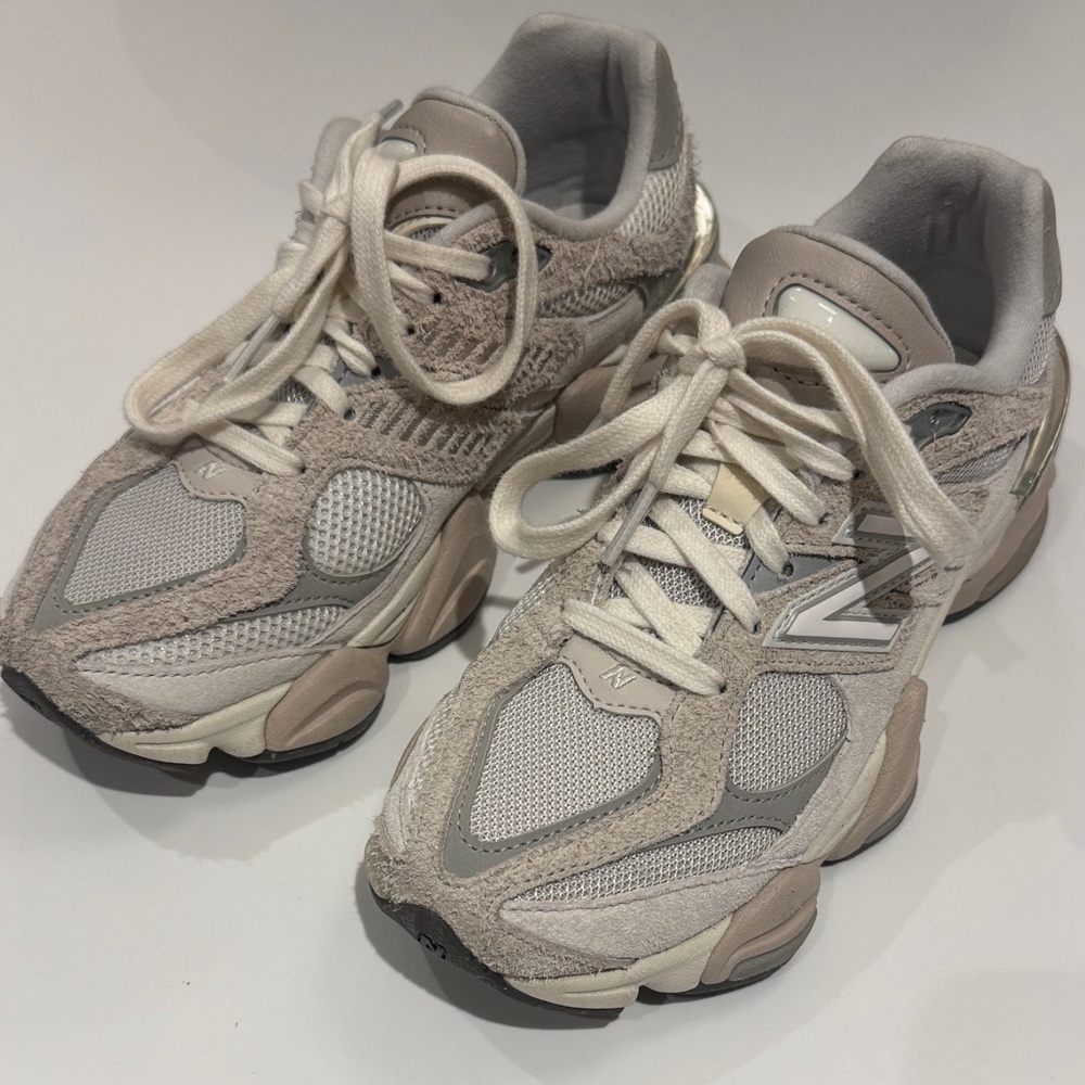 New Balance 9060 Beige and Cream Mesh Suede Sneakers